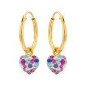Boucles d'oreilles fille | Boucles d'oreilles enfants en argent | Boucles d'oreilles plaqué or avec pendentif, coeur avec cristaux