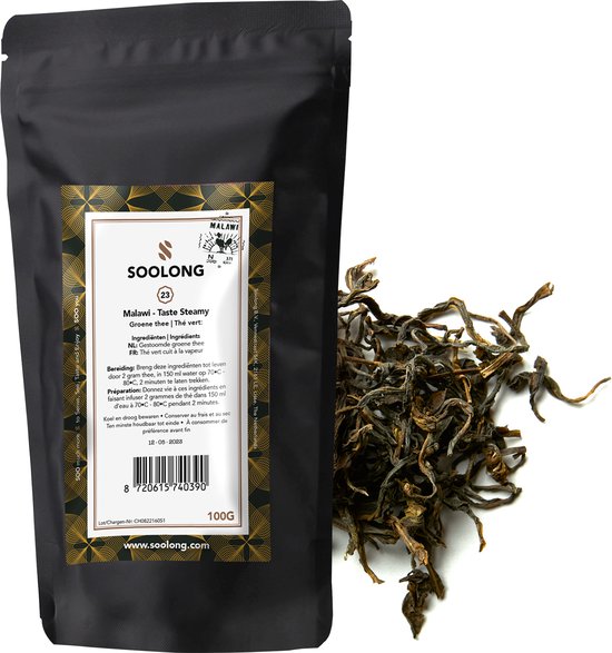 Soolong Taste Malawi Nr23 Groene Thee, Zacht & Licht Droog, Gestoomde Groene thee, Duurzame Losse Thee - Navulverpakking 100gram