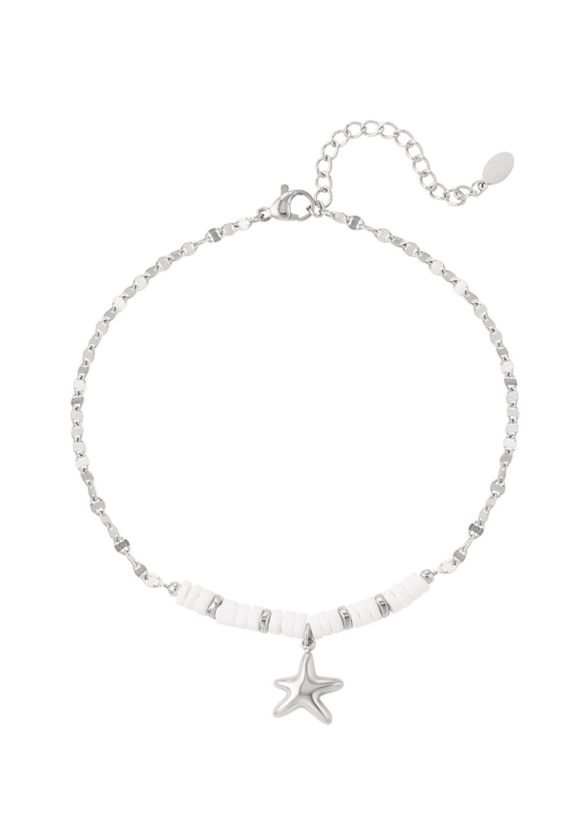Yehwang enkelbandje - Witte kraaltjes en Zeester - Stainless steel