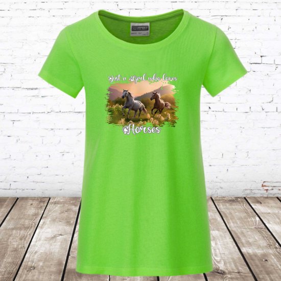 Paarden shirt kind just a girl lime -James & Nicholson-158/164-t-shirts meisjes