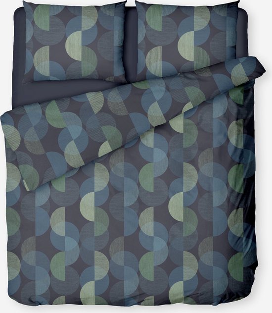 Ten Cate Housse de Couette Simple en Coton - Housse de couette 140x200/220 - Odile Blauw Foncé - comprenant une taie d'oreiller assortie 60x70 cm