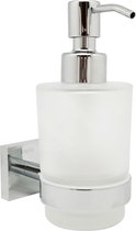 Distributeur de savon avec support, verre mat / chrome