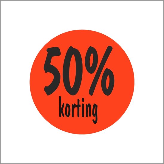 50% Korting Etiketten - Reclame Stickers - Ø35 mm - Fluor Rood - Rol van 500 stuks