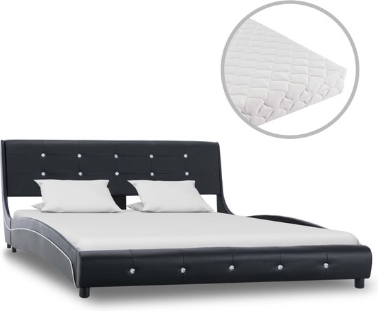 vidaXL-Bed-met-matras-kunstleer-zwart-140x200-cm