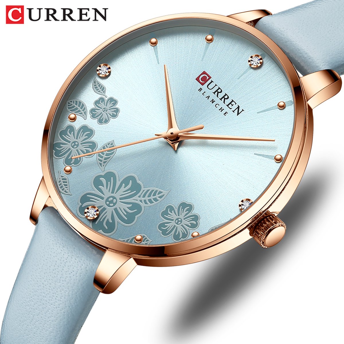 Curren Horloges Vrouwen Merk Lederen Quartz Horloges Luxe Design Klok Voor Dames Bloemen Wijzerplaat Montre Femme