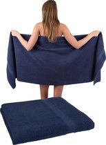 2 stuks saunadoeken saunahanddoek set 100% katoen badstof XXL badhanddoek strandlaken afmeting 70 x 200 cm, donkerblauw, 70 x 200 cm