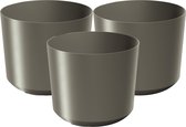 Prosperplast Cache-pot/pot de fleurs Babylon - 3x - plastique - extérieur/intérieur - gris titane - D15 x H15 cm