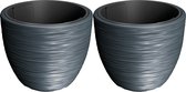 Prosperplast Plantenpot/bloempot Furu Stripes - 2x - buiten/binnen - kunststof - antraciet - D40 x H40 cm - met binnenpot