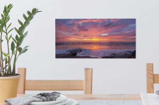 Toile Peinture Plage - Mer - Coucher de Soleil - 40x20 cm - Décoration murale