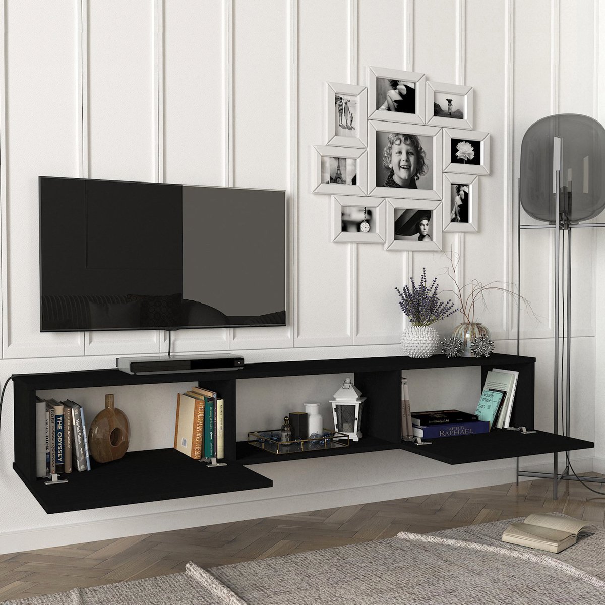 en.casa Tv-meubel Paltamo zwevend 180x31x29,5 cm zwart