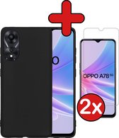 Hoesje Geschikt voor OPPO A78 5G Hoesje Siliconen Case Hoes Met 2x Screenprotector - Hoes Geschikt voor OPPO A78 Hoes Cover Case - Zwart