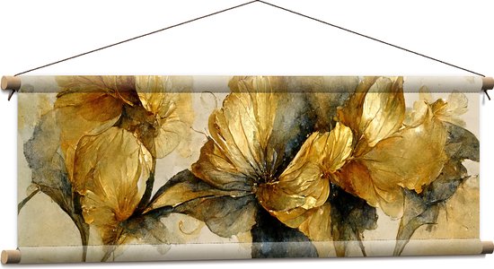 Textielposter - Elegante Bloemen met Gouden Details - 90x30 cm Foto op Textiel