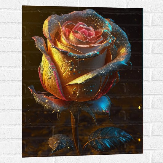 Muursticker - Gloeiende Sprookjesachtige Roos - 60x80 cm Foto op Muursticker