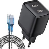 35W 2-Poorten USB C Power Adapter + 2 Meter USB C Kabel - Snellader - Lader USB C