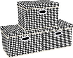 Opvouwbare opbergdozen met deksel, groot, opbergdozen met deksel, stoffen opbergdozen voor kasten, speelgoed, organisatie van huis en kantoor, 3 stuks, zwart