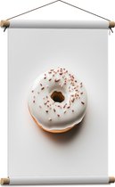 Textielposter - Donut met Wit Glazuur tegen Witte Achtergrond - 40x60 cm Foto op Textiel