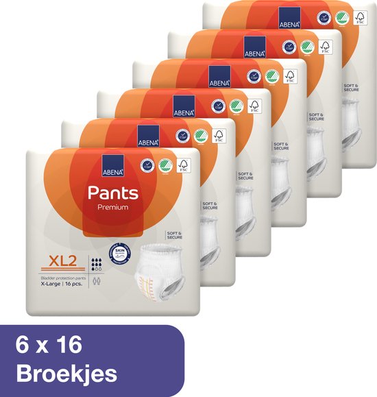 Abena Pants Premium XL2 - 96x Absorberend Broekje, te Dragen als Gewoon Ondergoed - Voor het Verlies van de Hele Blaasinhoud en (Dunne) Ontlasting - Heupomvang 130-170 cm - Absorptie 1900 ml