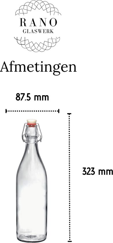 RANO - 12x beugelfles 1000ml / 1 liter | porseleinen dop | Luchtdicht | fles met beugelsluiting | beugelflessen | weckfles | inmaakfles | sapfles | glazen flesjes met dop | decoratie