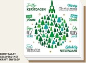 Kerstkaart Kerstbal van groene bomen, internationaal - 10stuks