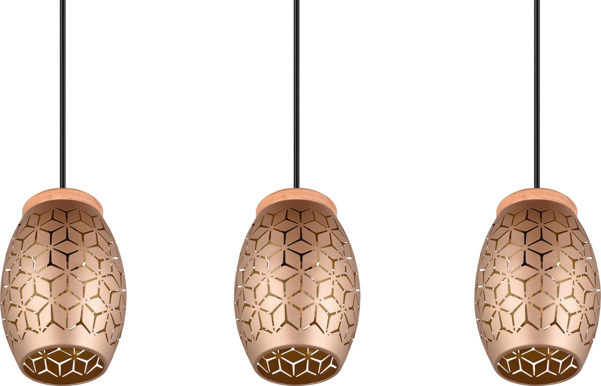 Reality Leuchten Bidar R31573031 hanglamp metaal mat wit natuurlijk hout niet inbegrepen 1 x E27
