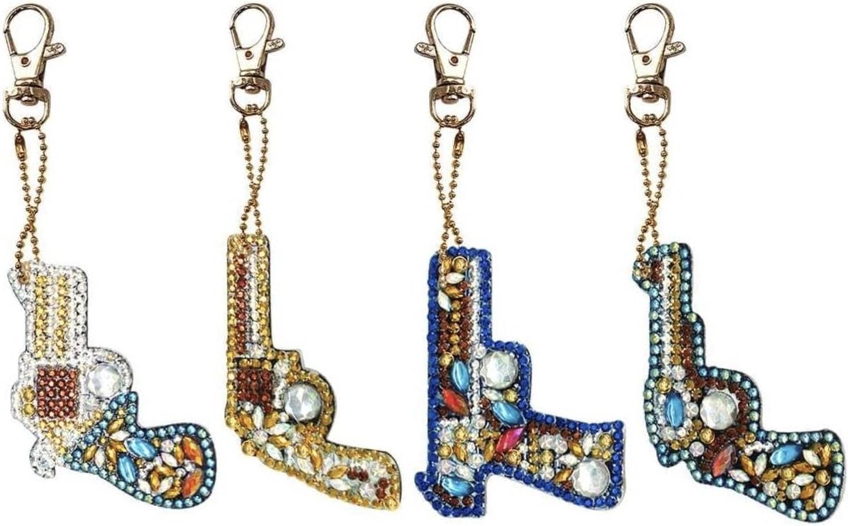 Diamond Painting Sleutelhanger - Dubbelzijdig - Pistool - Geweer 4 x sleutelhanger - Volwassenen - Hobby - Kinderen - volledig pakket - Kinderfeestje - Zelf sleutelhanger maken - Hanger voor aan je tas