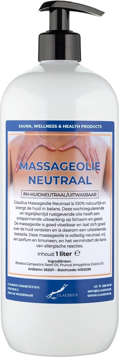 Goedkoopste Massageolie Neutraal 1 liter met gratis pomp - 100 natuurlijk - biologisch en koud geperst