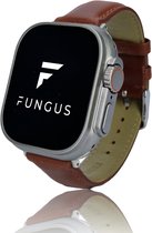 Fungus - Smartwatch bandje - Geschikt voor Apple Watch 42 / 44 / 45 / 49 mm - Series 1 2 3 4 5 6 7 8 9 SE Ultra iWatch - Leer - Classic - Bruin, zilver connector