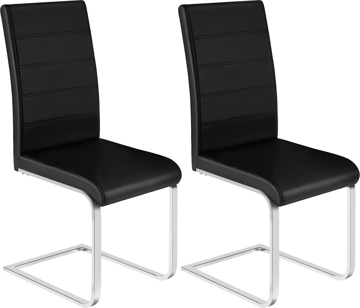 Kamyra® Set van 2 Kunstlederen Eetkamerstoelen - Eetkamerstoel - Stijlvol, Ergonomisch & Comfortabel - Zwart