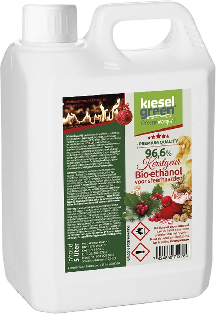 Bio- ethanol met Kerstgeur- PREMIUM -bioethanol 96,6% biobrandstof -5 liter