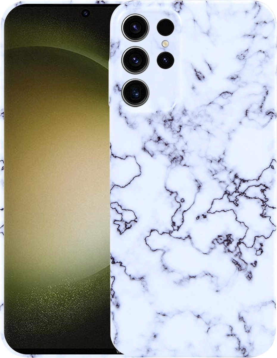 MarbleShield - De ultieme marmeren TPU beschermhoes voor uw Galaxy S23 Ultra 5G Wit / Zwart