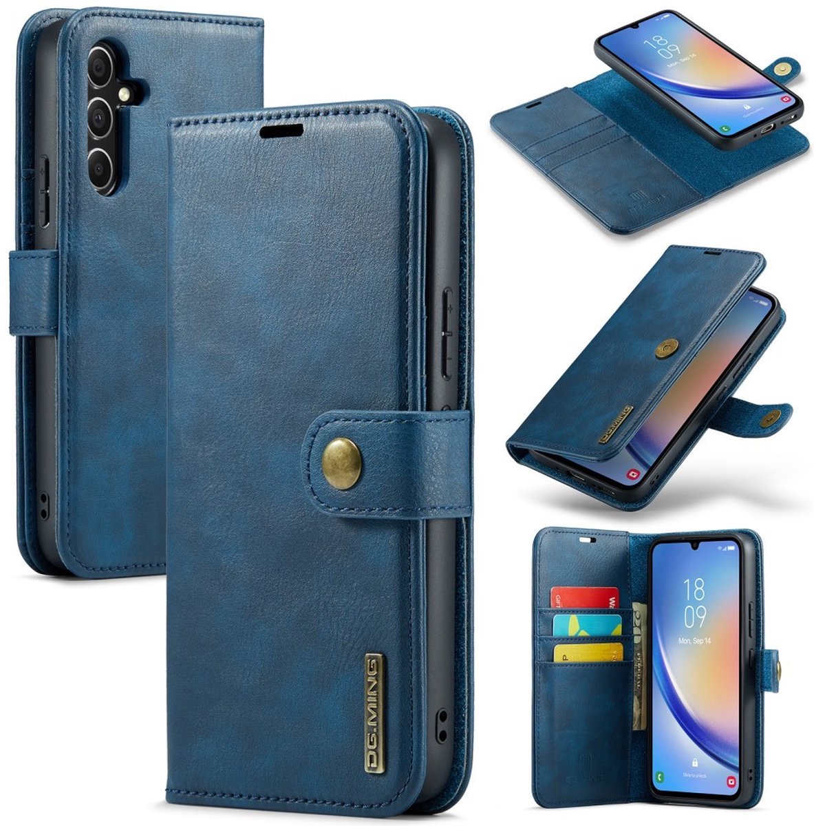 DG.MING 2-in-1 Book Case & Back Cover - Geschikt voor Samsung Galaxy A34 Hoesje - Blauw
