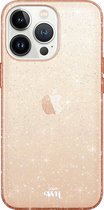 xoxo Wildhearts siliconen glitter hoesje - Sparkle Away Gold - Geschikt voor iPhone 14 Pro Max - Shockproof case met glitters - Goud