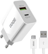 OOQE 2-in-1 USB Quick Charger | USB-C en USB-A ingang | Snellader | Oplader | Adapter | 20 Watt | Geschikt voor Apple, iPhone, iPad & Samsung | iPhone 11/12/13/14 oplader | Geschikt voor alle merken | Universeel | Inclusief OOQE USB-C kabel van 1m