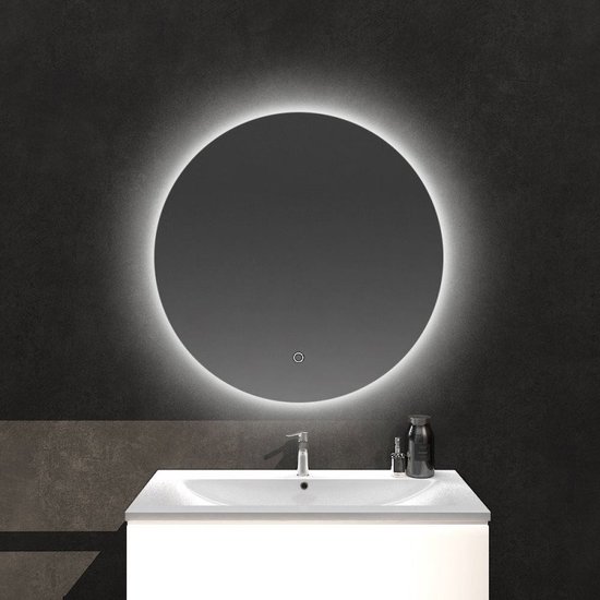 EMKE Badkamerspiegel met verlichting, rond, diameter 50 cm, dimbaar, geheugenfunctie, aanraakschakelaar, IP44, energiebesparend