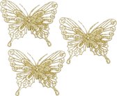 House of Seasons kerstboomversiering vlinders op clip - 12x st - goud - 10 cm