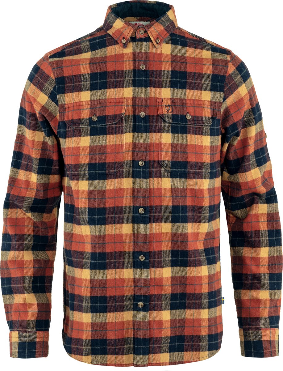 FJALLRAVEN Singi Heavy Flannel Shirt Heren Blouse Autumn leaf/Dark Marineblauw