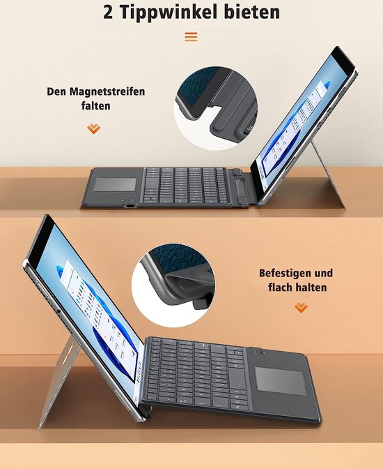 Clavier Bluetooth QWERTZ Allemand Pour Surface Pro 11/10/9/8/X - 13 Pouces Rétroéclairé Avec Trackpad - Noir