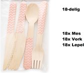 3x Bestekset wave hout 18-delig baby roze (54 stuks) - Feest festival thema party food diner