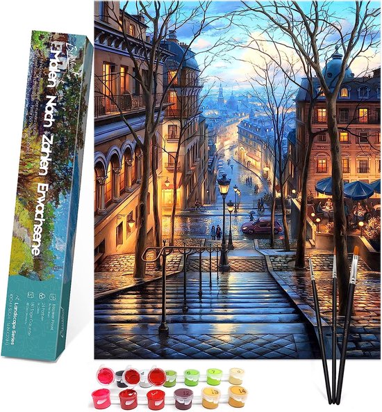 Malen Nach Zahlen Erwachsene Landschaft ohne Rahmen inklusive Pinsel und Acrylfarben - 40 x 50 cm, Paris Straße