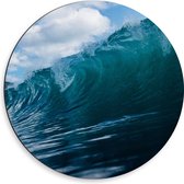 Dibond Muurcirkel - Zee - Water - Golf - Blauw - 50x50 cm Foto op Aluminium Muurcirkel (met ophangsysteem)