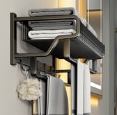 Luxaliving - Porte-serviettes multifonctionnel - Métal Zwart - Porte-serviettes - Porte-serviettes - Support de douche - Accessoires de salle de bain - L60xW40CM