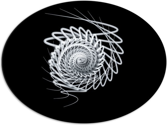Dibond Ovaal - Zwart - Wit - Lijnen - Vorm - Rondje - 68x51 cm Foto op Ovaal (Met Ophangsysteem)