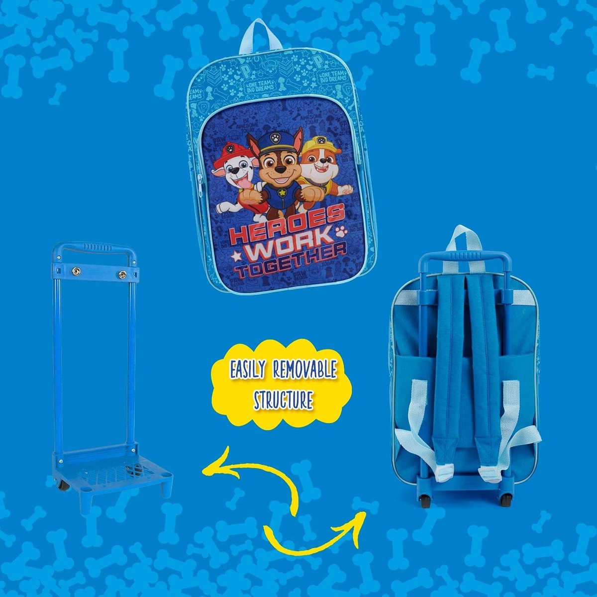 Paw Patrol Kinderrugzak voor Jongen 3 4 5 6 Jaar - Kleuterschool Rugzak Kinderen met Honden Marshall Chase Rubble op Voorzak - Blauwe Schooltas Voorschool voor Peuter Kleuter - 36x24x12 cm - Perletti