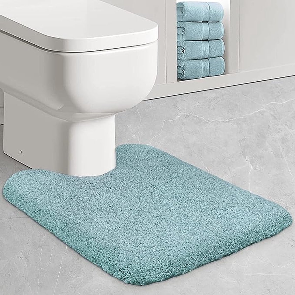 WC-mat met uitsparing, 50 x 60 cm, antislip, zachte, toiletmat, badmat, microvezel, badmatten voor toilet - turquoise