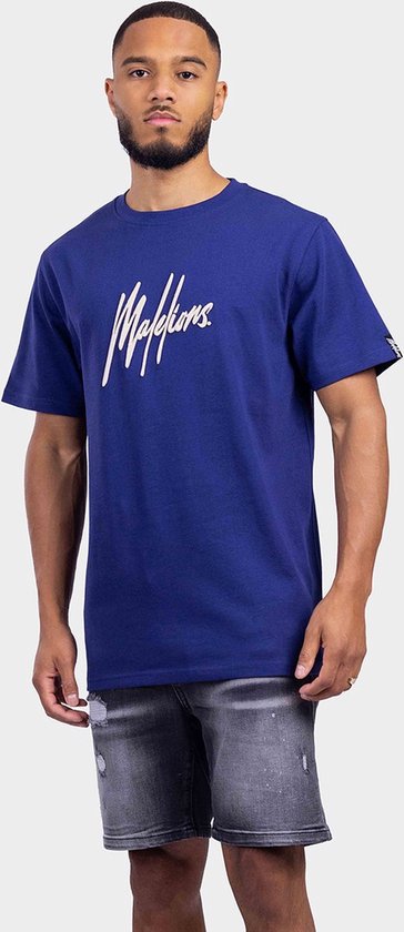 Malelions Essentials T-Shirt Heren Donkerblauw/Beige - Maat: 6XL