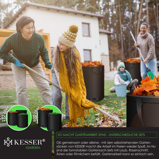 KESSER® Tuinafvalzak Tuinzak Set Bladzak incl. Handschoenen - Zelf Staand 4 Handvatten Stabiel Robuust & Opvouwbaar - Bladzakken Maaisel Tuinzakken voor Tuinafval Groenafval - 2x 500 Liter, Zwart van KESSER — afbeelding 2