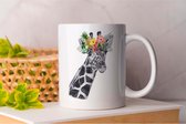 Mok Giraffe Flowers Head - Animals - Gift - Cadeau - Wildlife - CuteAnimals - NatureLovers - AnimalLovers - AnimalKingdom - WildAnimals - Dieren - Dierenliefhebbers - Natuurliefhebbers - WildeDieren
