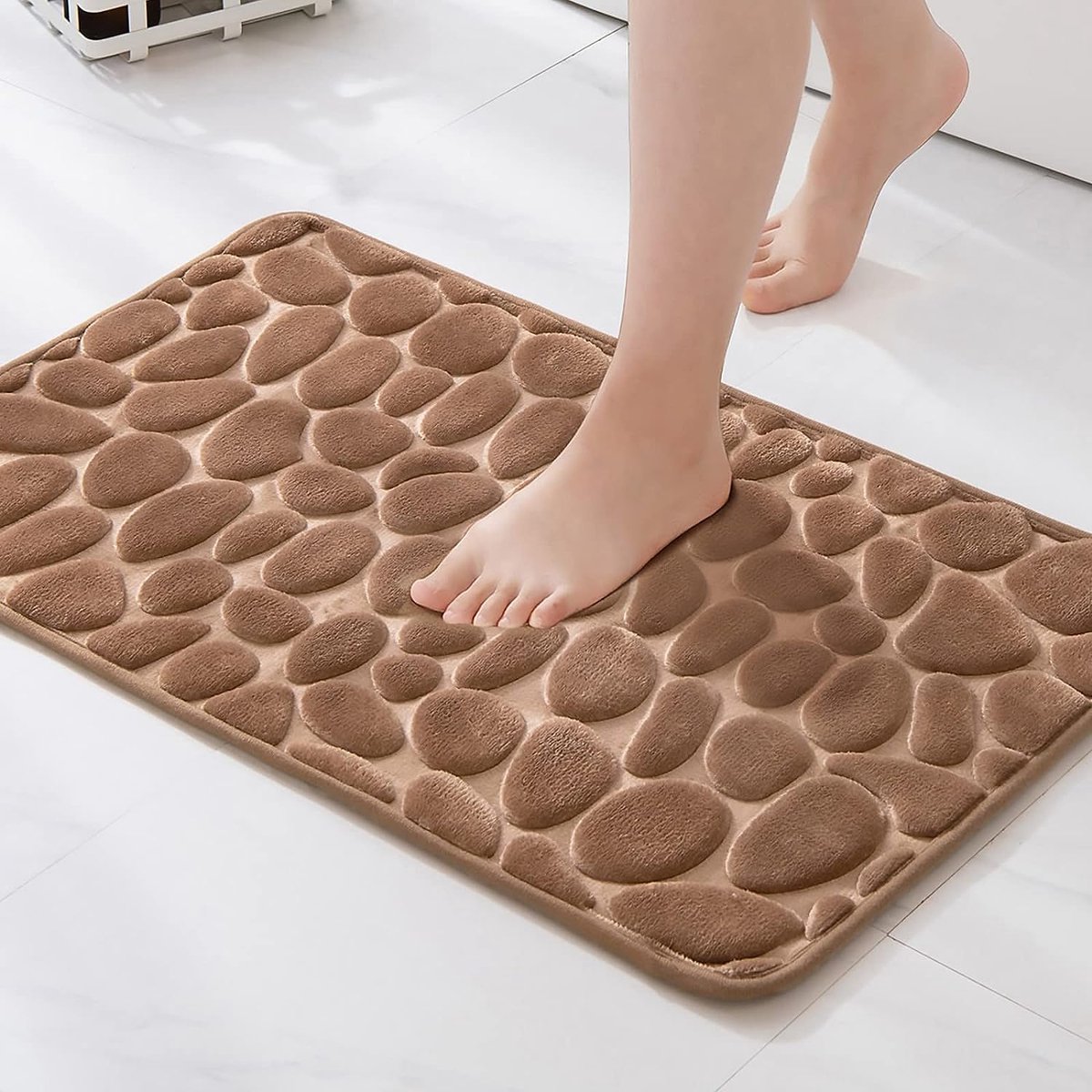 Badmatten Antislip Memory Foam Mat Badtapijt Badkamer Douchemat Koraal Fleece Zachtheid Sterk Absorberend Wasbaar Badkleed Badmatten voor Badkamer Keuken Entree, 40x60 cm Koffie