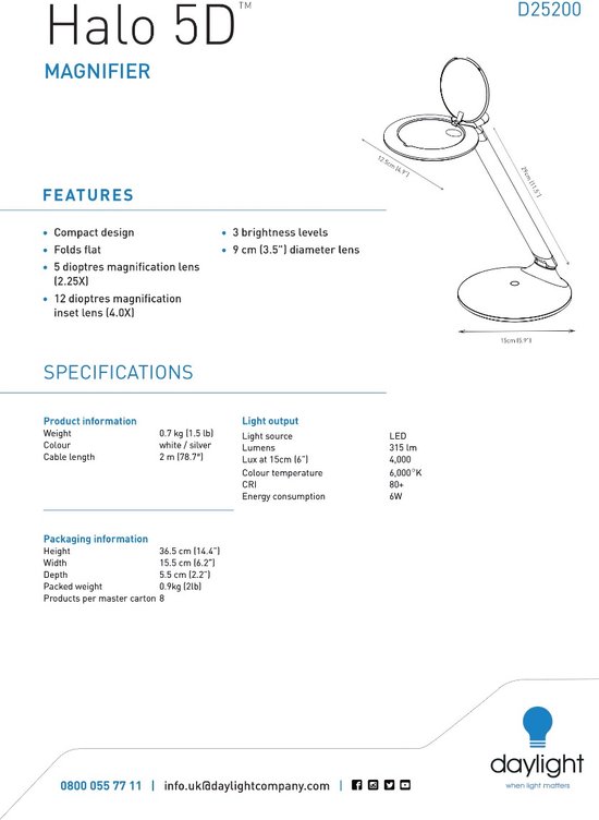 Daylight loeplamp Halo E25200 2.25x - Daylight