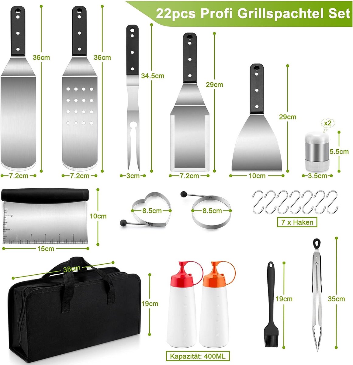 BBQ-Toro Teppanyaki Barbecue-accessoires, set van 9 stuks, met warmtebel,  spatel